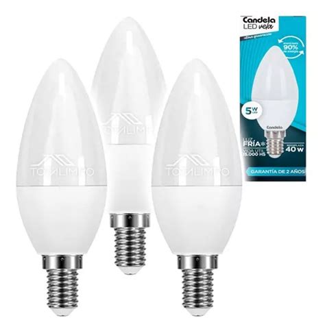 3 Lámparas Led Vela E14 5w 40w Luz Fría Candela 6794