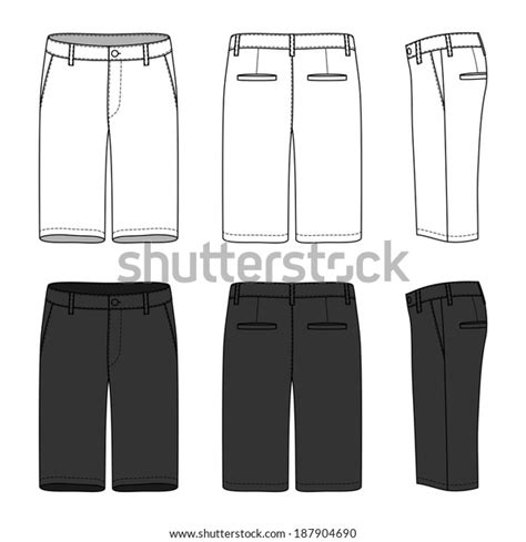 Blank Mens Shorts In Front Back And Side Views Vector Illustration