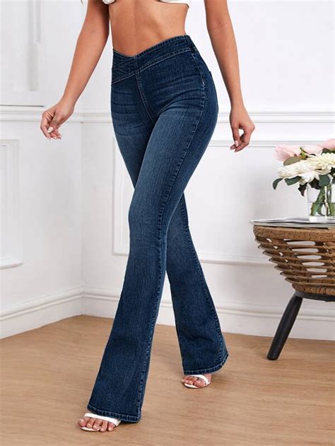 SHEIN Tall Elastic Waist Flare Leg Jeans SHEIN USA