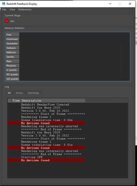 Kein Gerät gefunden beim Rendern mit dem Redshift Plug in in Maya