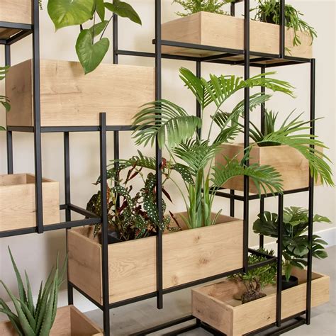 Stalen Roomdivider Met Houten Plantenbakken Gussta