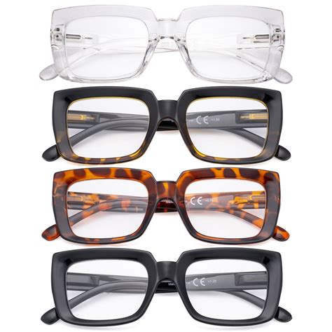 4 Pack Ladies Reading Glasses Stylish Oversized Square Readers