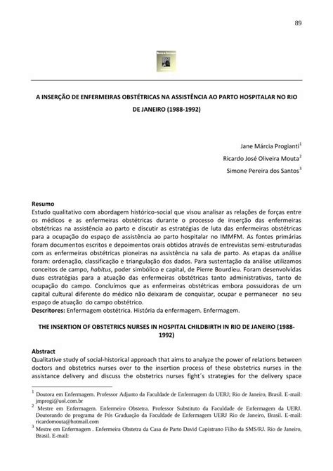 PDF A INSERÇÃO DE ENFERMEIRAS OBSTÉTRICAS NA ASSISTÊNCIA here