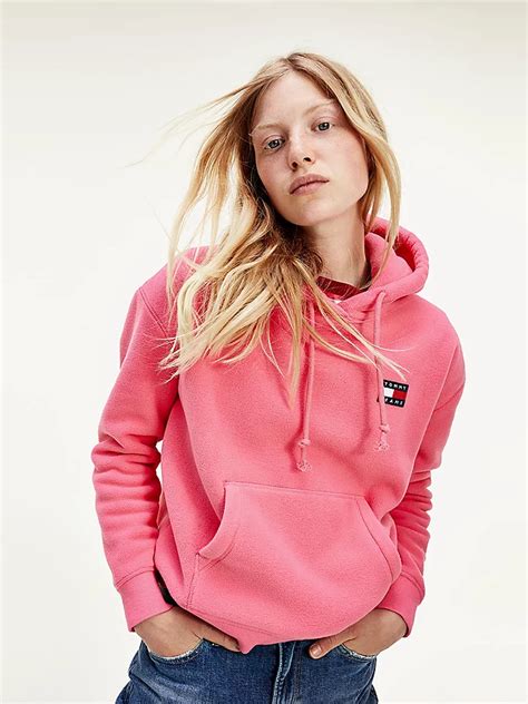 Flag Badge Polar Fleece Hoody Pink Tommy Hilfiger