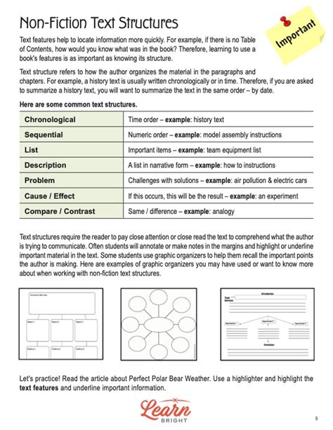 Description Nonfiction Text Structure Worksheets Library