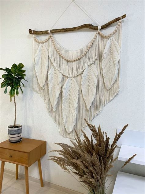 Large Macrame Feathers Macrame Leaves Macrame Wall Hanging Boho