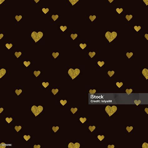 Gold Hearts On Black Background Seamless Pattern Stock Illustration Download Image Now