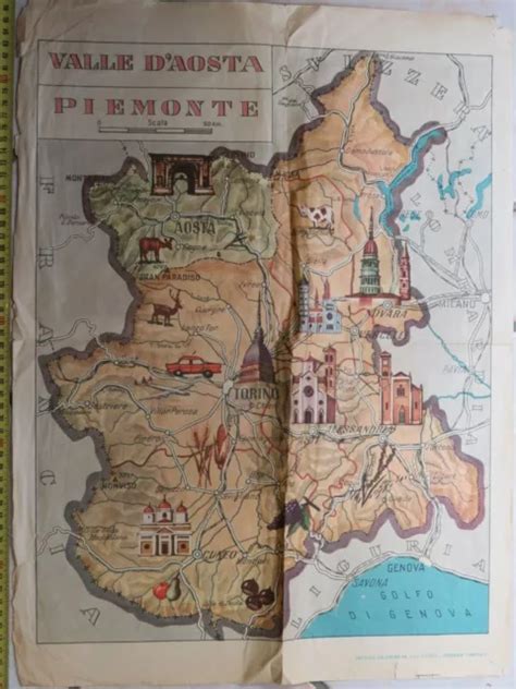 Carta Geografica Mappa Cartina Illustrata Valle D Aosta Piemonte Torino