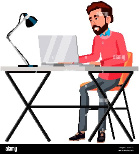 Man Entrepreneur Working On Laptop At Table Cartoon Vector Stock Vector