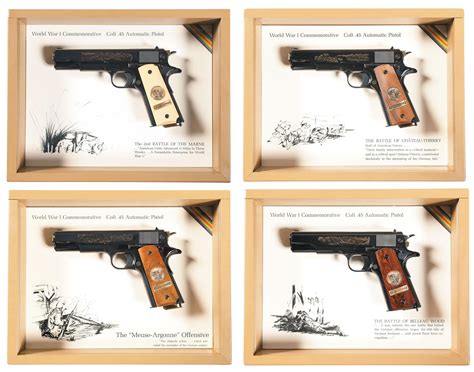 Four Matching Serial Numbered Cased Wwi Commemorative Colt 1911 Rock