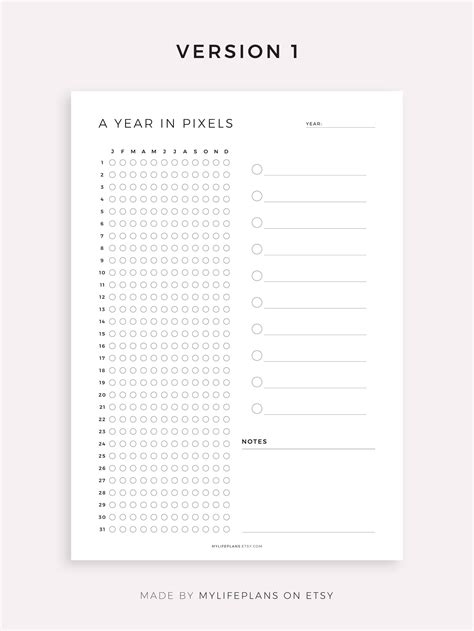 A Year in Pixels Printable Mood Tracker Exercise Tracker - Etsy UK