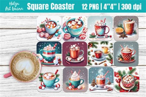 Square Coaster Sublimation Hot Drinks Graphic By Helga Art Levina