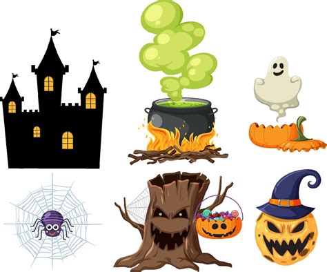 Set of halloween cartoon characters and elements 12911701 Vector Art at ...