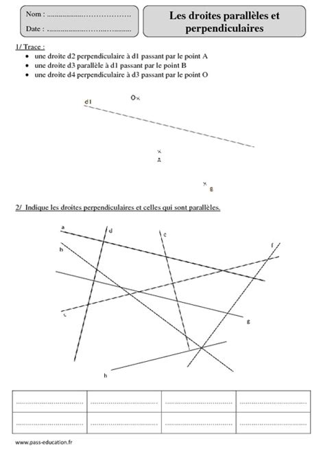 Droites parallèles Droites perpendiculaires Cm2 Exercices avec