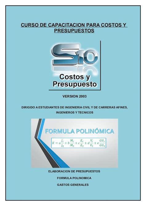 PDF CURSO DE CAPACITACION PARA COSTOS Y PRESUPUESTOS CON S10