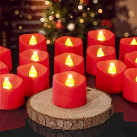 Homemory Red Tea Lights Pack Of Flameless Candles Flickering Led