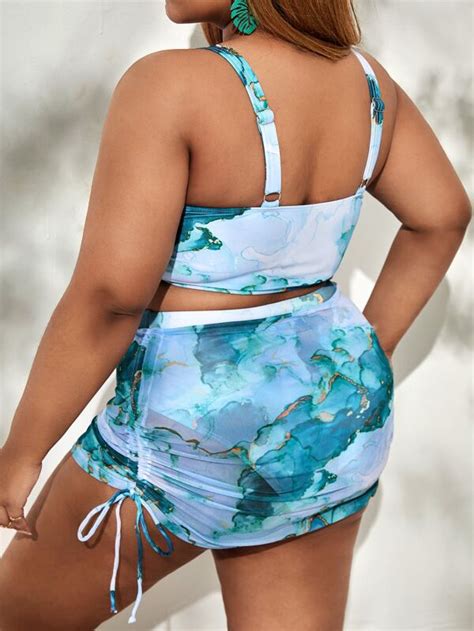 SHEIN Swim Vcay Plus Marble Print Bikini Set Swim Top High Waisted