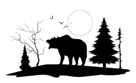 Premium Vector | Bear silhouette in forest