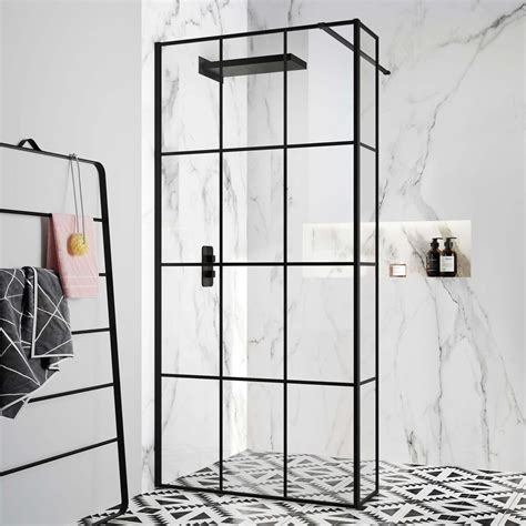 Munich Matt Black Crittall Wet Room Shower Glass 1000mm