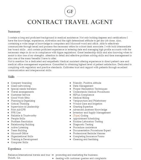 Senior Travel Agent Resume Example