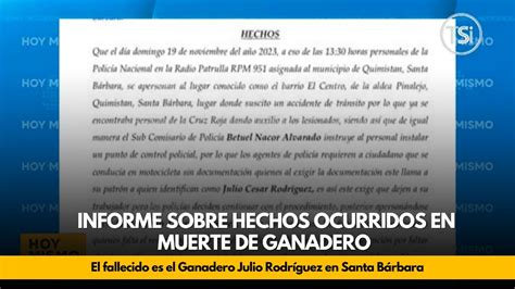 Informe sobre hechos ocurridos en muerte de ganadero Julio Rodríguez en