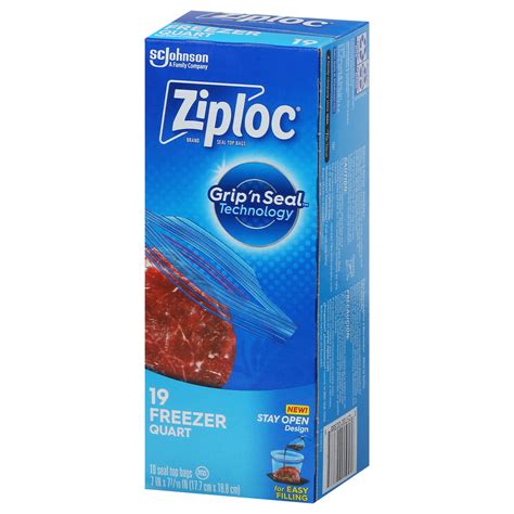 Ziploc Seal Top Bags Freezer Quart Front Right Elevated