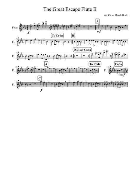 The Great Escape Flute B Sheet Music For Flute Solo Download And Print In Pdf Or Midi Free