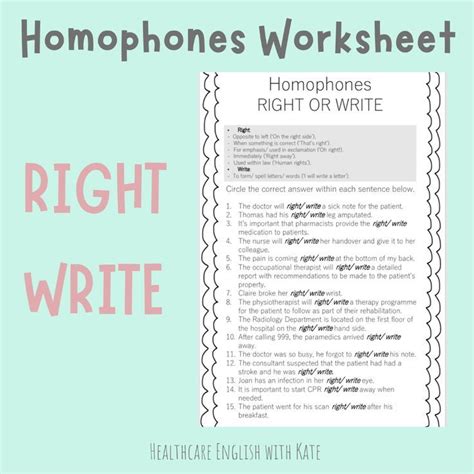 Homophones Right And Write Worksheet Homophones Worksheets