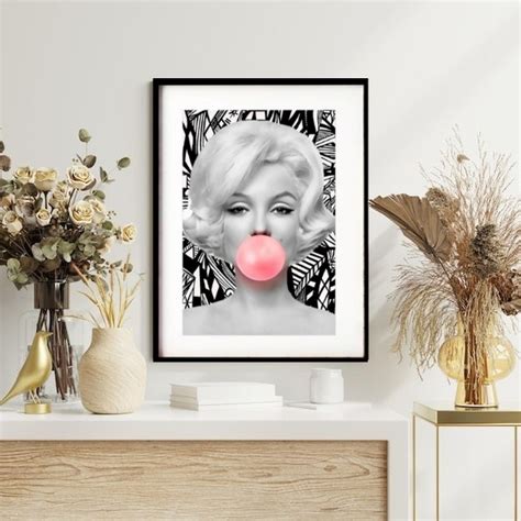 Quadro Marilyn Monroe Bubble Gum Geométrico 60x48cm Moldura madeira