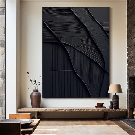 original black abstract painting pure black minimalist wall artblack