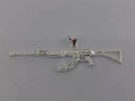 Dije Fusil Ak Cuerno De Chivo Plata Piedras Zirconia Cuotas Sin