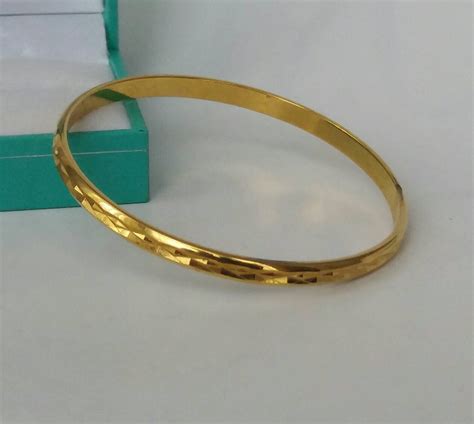 Vintage Monet Bangle Bracelet Gold Tone Textured Geometric Design By