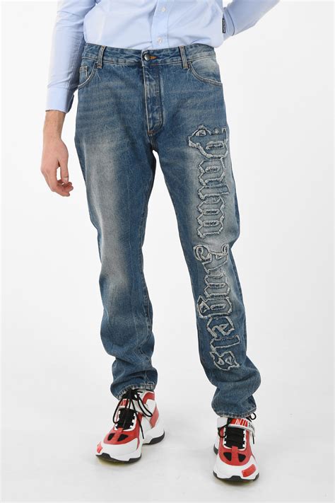 Palm Angels Acid Washed Regular Fit Jeans with Embroidered Logo 19 cm ...