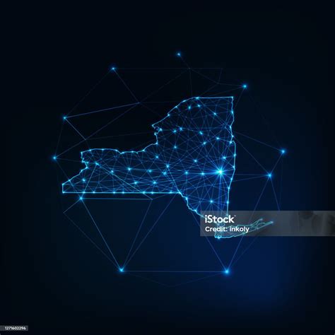 뉴욕 주 미국 지도 별 라인 점 삼각형 낮은 다각형 모양으로 만든 빛나는 실루엣 외형선에 대한 스톡 벡터 아트 및 기타 이미지