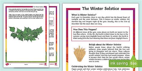 Winter Solstice Differentiated Reading Comprehension Activity