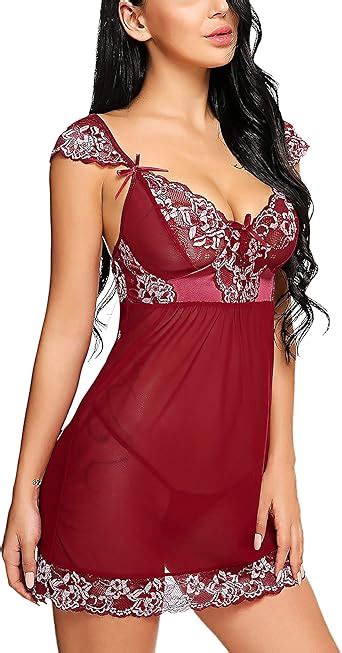 Avidlove Women Sexy Lingerie Lace Babydoll Mesh Chemises Mini Nightwear Dark Red Xxl At Amazon