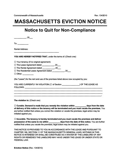 Free Massachusetts Eviction Notice Form Pdf Word