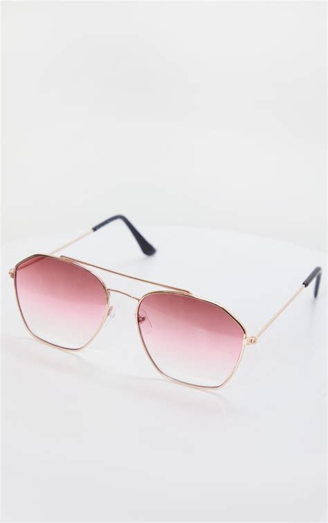 Pink Tinted Aviator Sunglasses Accessories Prettylittlething Ie