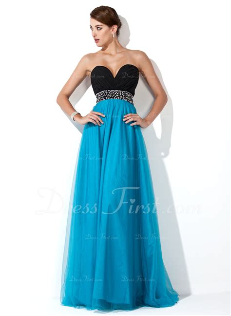 Empire Sweetheart Floor Length Chiffon Tulle Prom Dress With Ruffle Beading Sequins 018004900