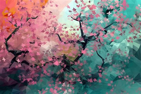 Premium Photo | A painting of a pink cherry blossom tree.