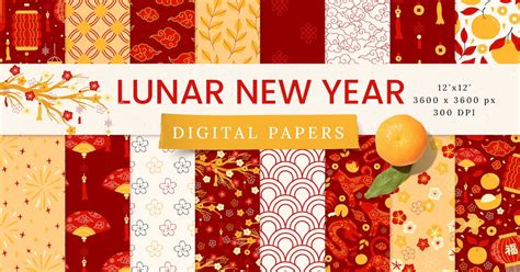 Lunar New Year Seamless Patterns Digital Paper, Patterns ft. lunar ...