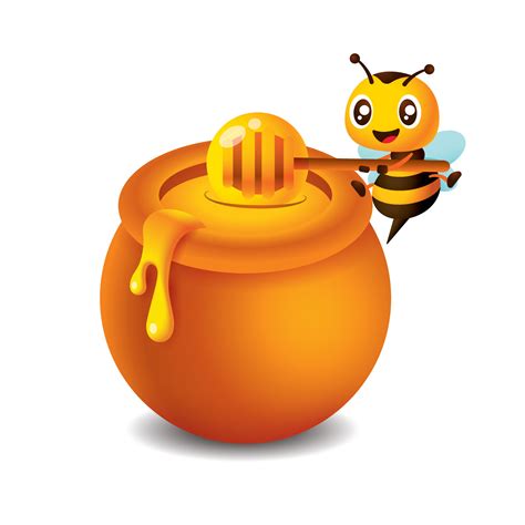 Cartoon Cute Bee Carrying Honey Dipper To Take Honey From Honey Pot