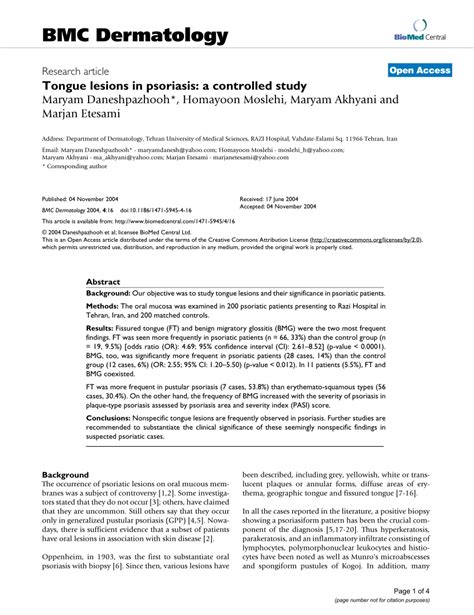 (PDF) Tongue lesions in psoriasis: A controlled study