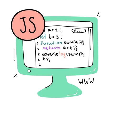 Ilustración dibujada a mano de una computadora con código java script