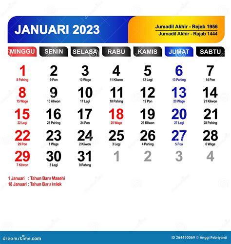 Kalender Bulan Januari 2023 Longkap Dengan Hari Libur Imagen De Archivo