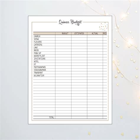 Quinceañera Planner, Quince Planning Checklist, Quinceañera Templates