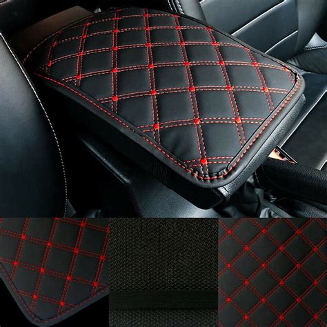 1x Car Armrest Pad Cover Center Console Box Red Pu Leather Cushion Mat