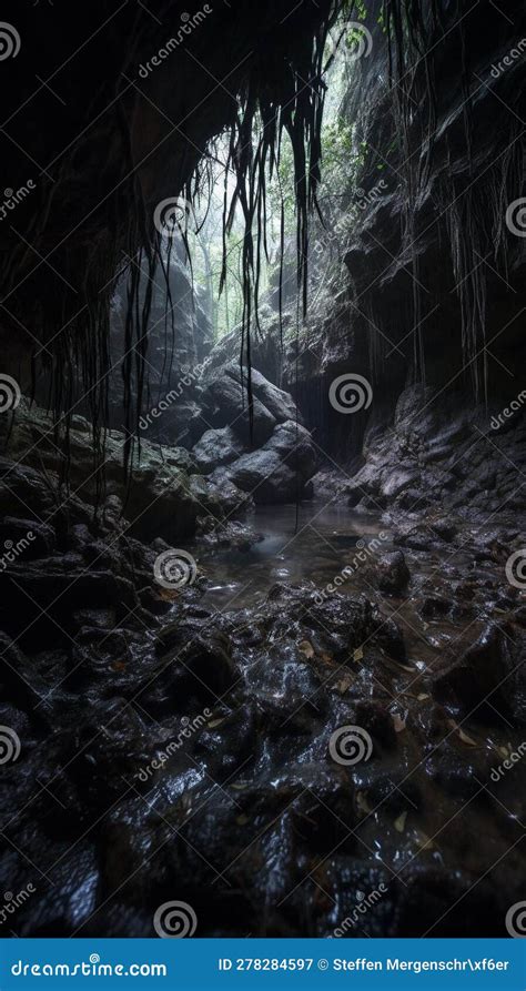 Twilight Mystery Cave With Stalactites And Shadows Stock Illustration