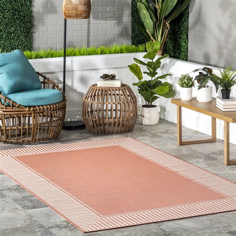 NuLOOM Asha Simple Border Indoor Outdoor Coral 6 7 X 9 Casual Area