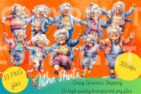 Crazy Grannies Skipping Graphic by Litha Prints · Creative Fabrica